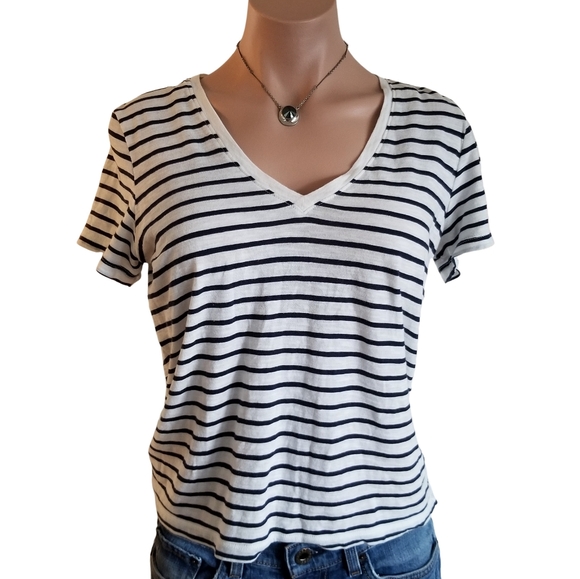 Madewell Striped V Neck Cotton Tee shirt size small FINAL PRICE! - Picture 5 of 11